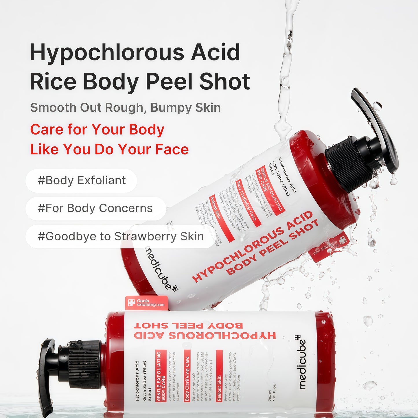 medicube Hypochlorous Acid Peel Shot Duo for Face & Body: Hypochlorous Acid Facial & Body Peel Shot | Exfoliating Serum Set with Rice Extract, Panthenol | Hydrating, Calming & Texture Refining Care