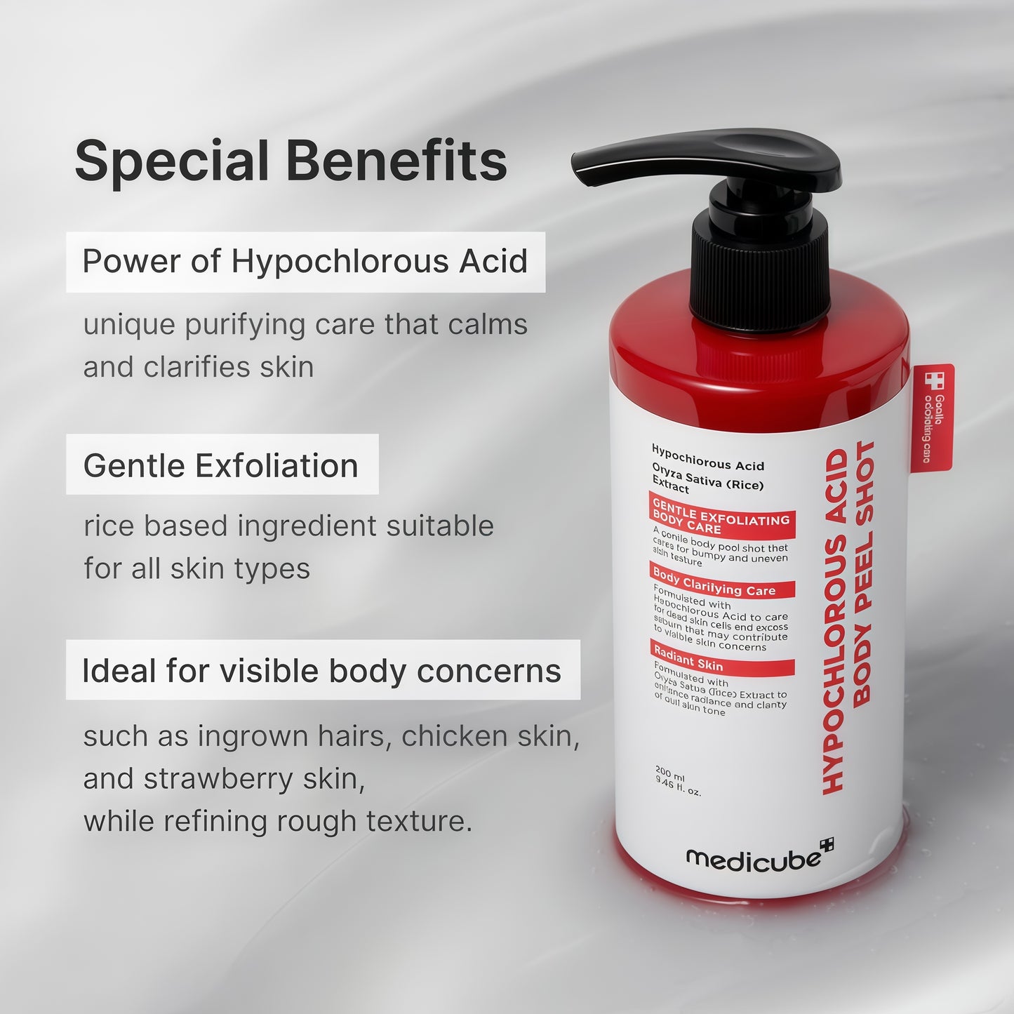 medicube Hypochlorous Acid Peel Shot Duo for Face & Body: Hypochlorous Acid Facial & Body Peel Shot | Exfoliating Serum Set with Rice Extract, Panthenol | Hydrating, Calming & Texture Refining Care