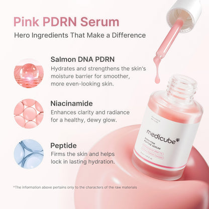medicube PDRN Pink Peptide Serum with Rose PDRN | Vegan Pink Glow Serum - Peptides & Niacinamide for Hydration & Firm-Looking Skin, Skin Clarity, Korean Skincare, 1.01 fl. Oz