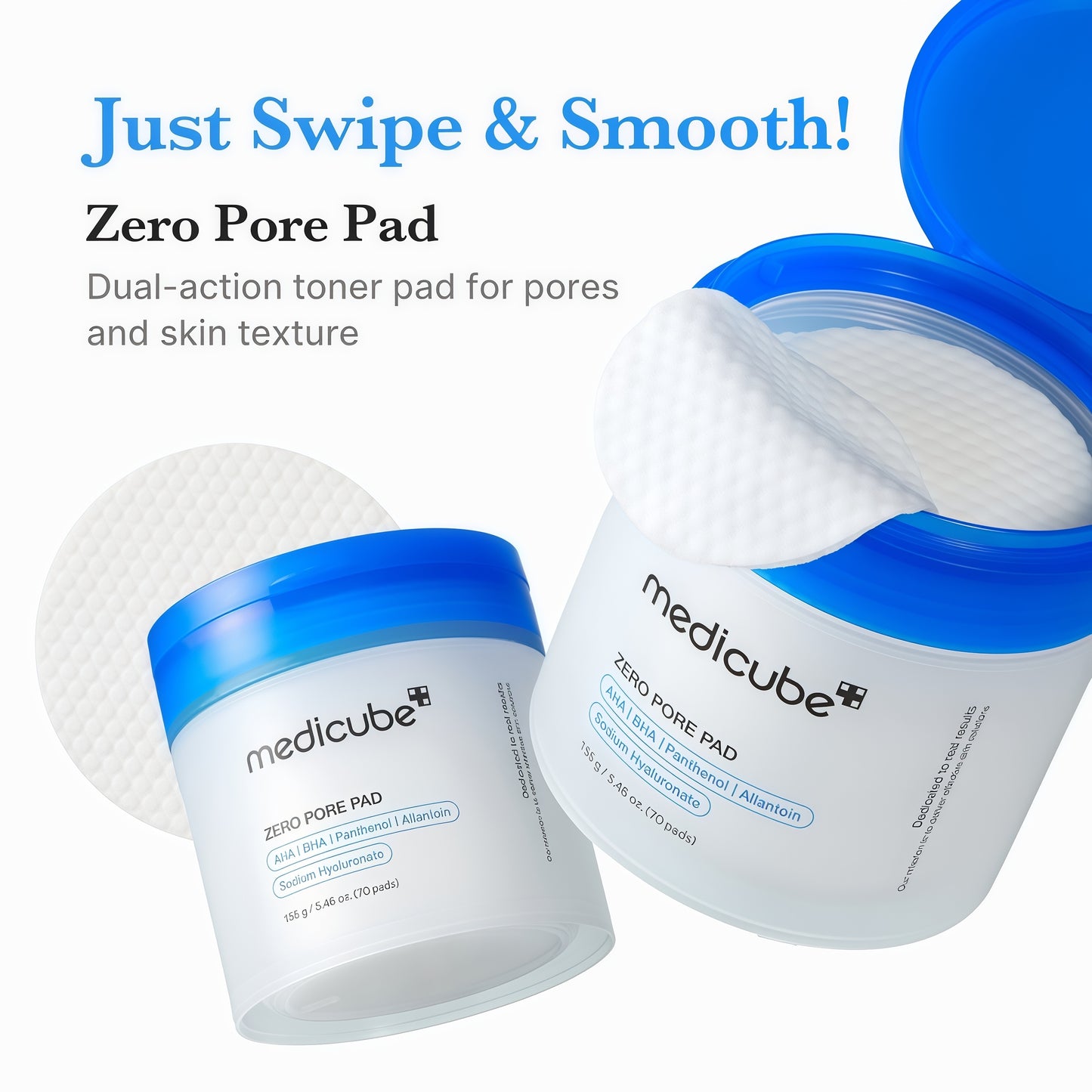 medicube Toner Pads Zero Pore Pad 2.0 for Exfoliation and Pore Care | Dual-Textured Facial Pad with 4.5% AHA Lactic Acid, 0.45% BHA Salicylic Acid - For All, Korean Skin Care, 70 Pads, 1 Pack