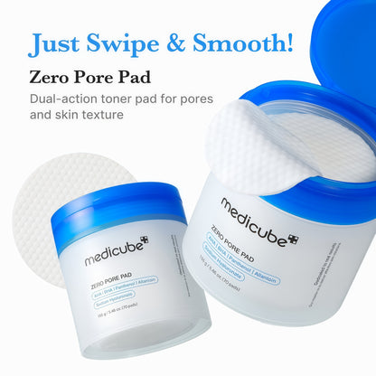medicube Toner Pads Zero Pore Pad 2.0 for Exfoliation and Pore Care | Dual-Textured Facial Pad with 4.5% AHA Lactic Acid, 0.45% BHA Salicylic Acid - For All, Korean Skin Care, 70 Pads, 1 Pack