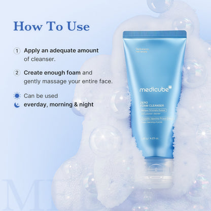 medicube Facial Cleanser Zero Foam Cleanser for Pore & Excess Oil Care | Daily Gentle Cleansing Foam - Excess Sebum Control, Hydration, Pore Minimization, Korean Skincare, Sensitive Skin, 4.23 oz